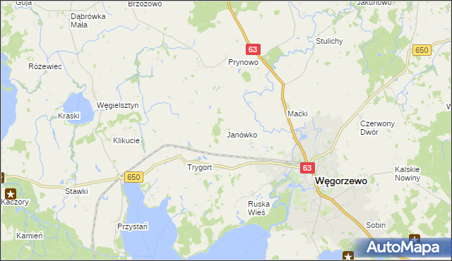 mapa Janówko gmina Węgorzewo, Janówko gmina Węgorzewo na mapie Targeo