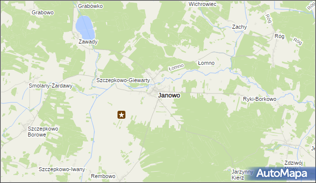 mapa Janowo powiat nidzicki, Janowo powiat nidzicki na mapie Targeo