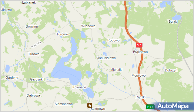 mapa Januszkowo gmina Kozłowo, Januszkowo gmina Kozłowo na mapie Targeo