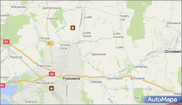 mapa Jaśkowice gmina Zbrosławice, Jaśkowice gmina Zbrosławice na mapie Targeo