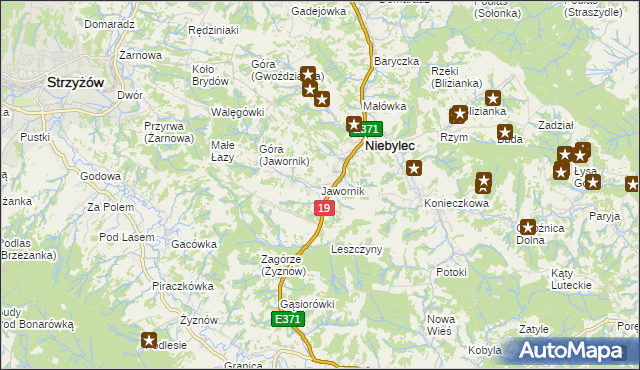 mapa Jawornik gmina Niebylec, Jawornik gmina Niebylec na mapie Targeo