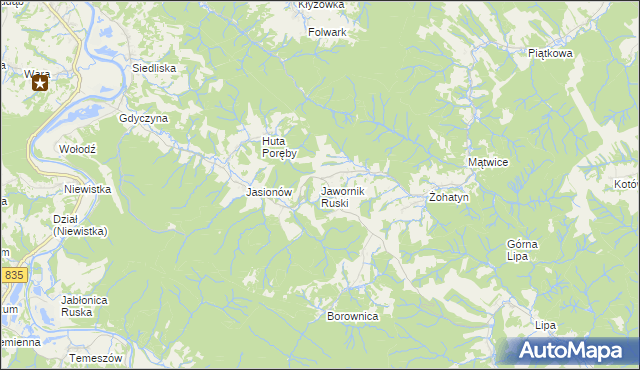 mapa Jawornik Ruski, Jawornik Ruski na mapie Targeo