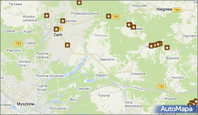 mapa Jaworznik gmina Żarki, Jaworznik gmina Żarki na mapie Targeo