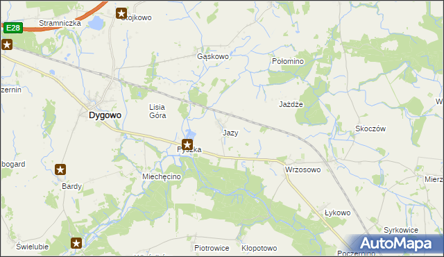 mapa Jazy gmina Dygowo, Jazy gmina Dygowo na mapie Targeo