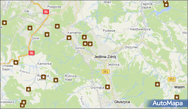 mapa Jedlina-Zdrój, Jedlina-Zdrój na mapie Targeo