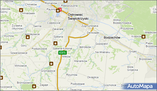 mapa Jędrzejów gmina Bodzechów, Jędrzejów gmina Bodzechów na mapie Targeo