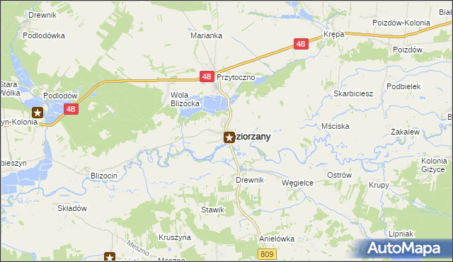 mapa Jeziorzany powiat lubartowski, Jeziorzany powiat lubartowski na mapie Targeo