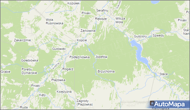 mapa Józefów gmina Dzikowiec, Józefów gmina Dzikowiec na mapie Targeo