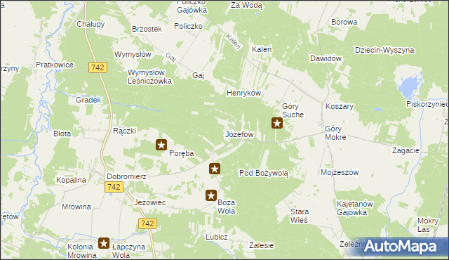 mapa Józefów gmina Przedbórz, Józefów gmina Przedbórz na mapie Targeo