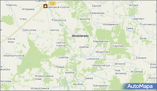 mapa Józefów gmina Wodzierady, Józefów gmina Wodzierady na mapie Targeo