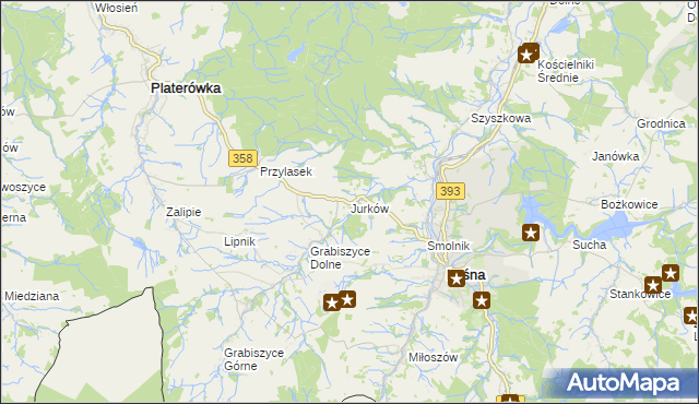 mapa Jurków gmina Leśna, Jurków gmina Leśna na mapie Targeo