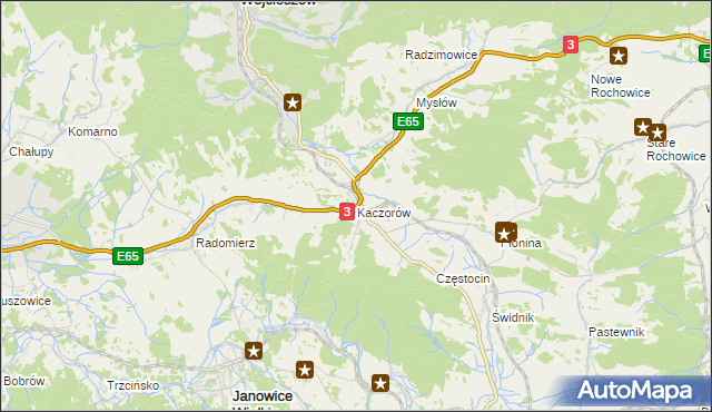 mapa Kaczorów gmina Bolków, Kaczorów gmina Bolków na mapie Targeo