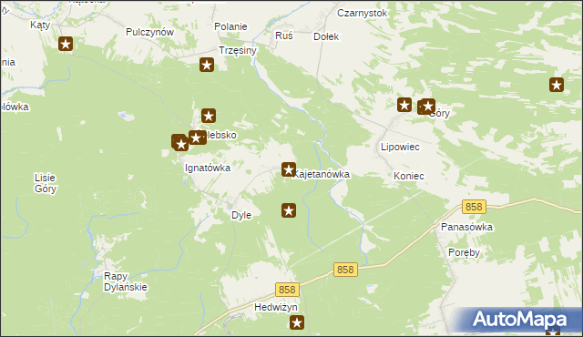 mapa Kajetanówka gmina Biłgoraj, Kajetanówka gmina Biłgoraj na mapie Targeo