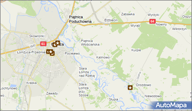 mapa Kalinowo gmina Piątnica, Kalinowo gmina Piątnica na mapie Targeo