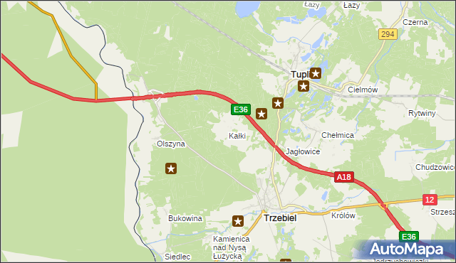 mapa Kałki gmina Trzebiel, Kałki gmina Trzebiel na mapie Targeo