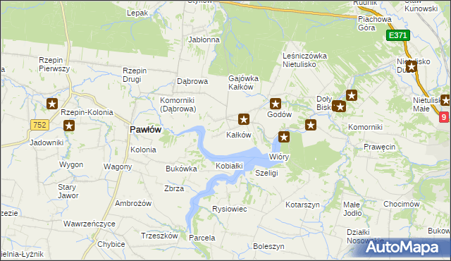 mapa Kałków gmina Pawłów, Kałków gmina Pawłów na mapie Targeo