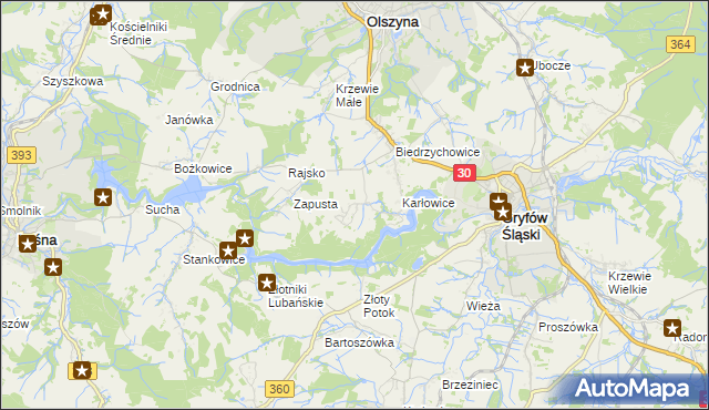 mapa Kałużna gmina Olszyna, Kałużna gmina Olszyna na mapie Targeo