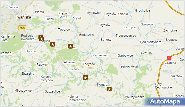 mapa Kamieniec gmina Iwaniska, Kamieniec gmina Iwaniska na mapie Targeo