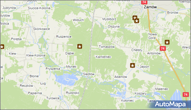 mapa Kamieniec gmina Żarnów, Kamieniec gmina Żarnów na mapie Targeo