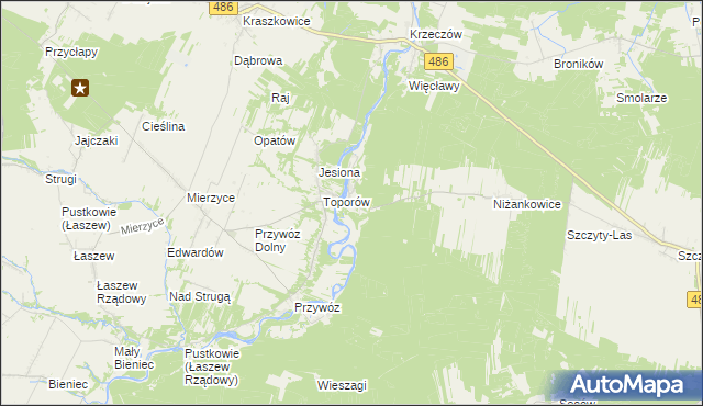 mapa Kamion gmina Wierzchlas, Kamion gmina Wierzchlas na mapie Targeo