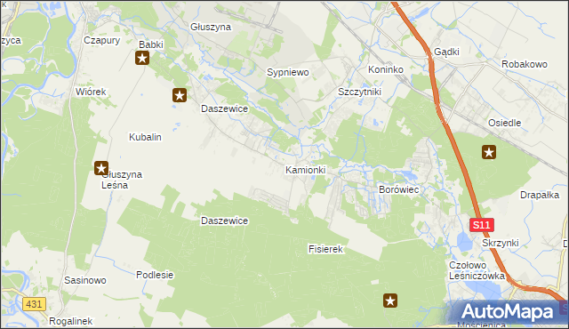 mapa Kamionki gmina Kórnik, Kamionki gmina Kórnik na mapie Targeo