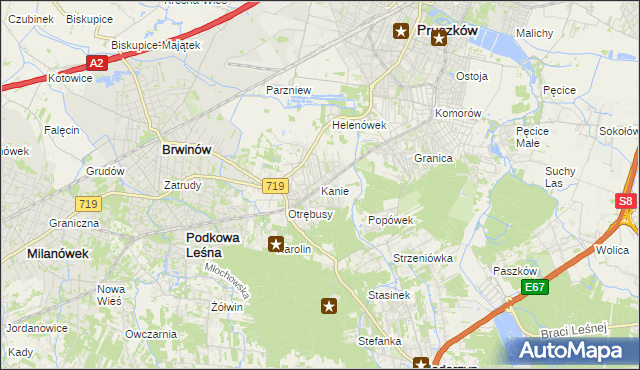 mapa Kanie gmina Brwinów, Kanie gmina Brwinów na mapie Targeo