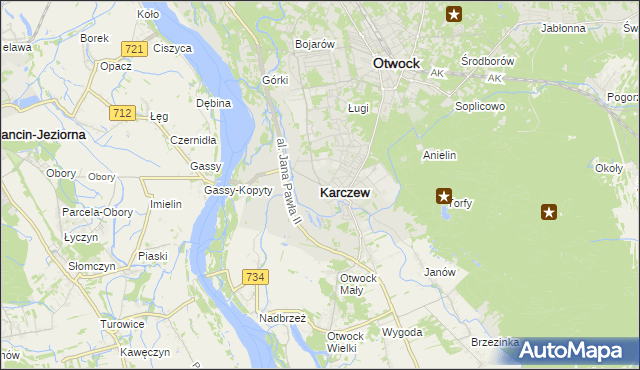 mapa Karczew powiat otwocki, Karczew powiat otwocki na mapie Targeo