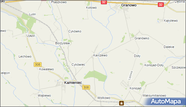 mapa Karczewo gmina Kamieniec, Karczewo gmina Kamieniec na mapie Targeo