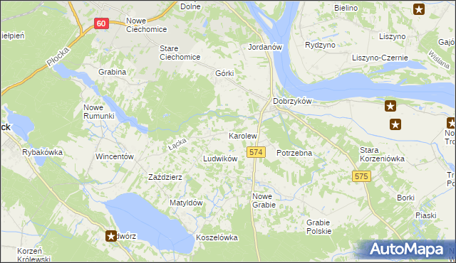 mapa Karolew gmina Gąbin, Karolew gmina Gąbin na mapie Targeo