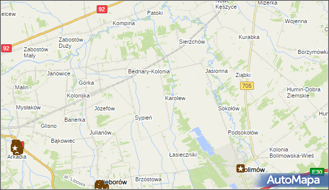 mapa Karolew gmina Nieborów, Karolew gmina Nieborów na mapie Targeo