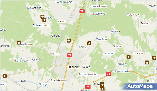 mapa Karsy gmina Ożarów, Karsy gmina Ożarów na mapie Targeo