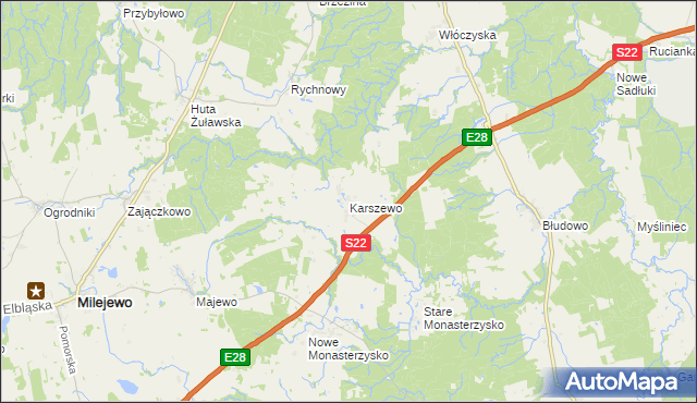 mapa Karszewo gmina Młynary, Karszewo gmina Młynary na mapie Targeo