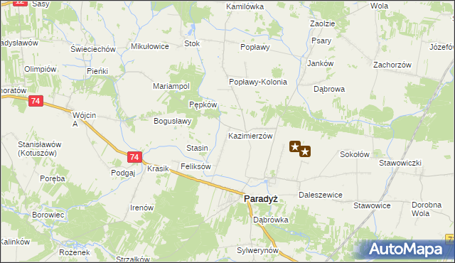 mapa Kazimierzów gmina Paradyż, Kazimierzów gmina Paradyż na mapie Targeo