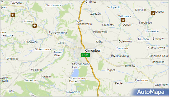 mapa Klimontów powiat sandomierski, Klimontów powiat sandomierski na mapie Targeo