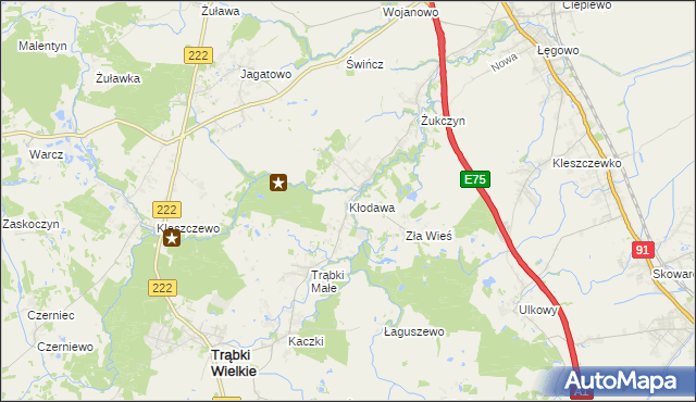 mapa Kłodawa gmina Trąbki Wielkie, Kłodawa gmina Trąbki Wielkie na mapie Targeo