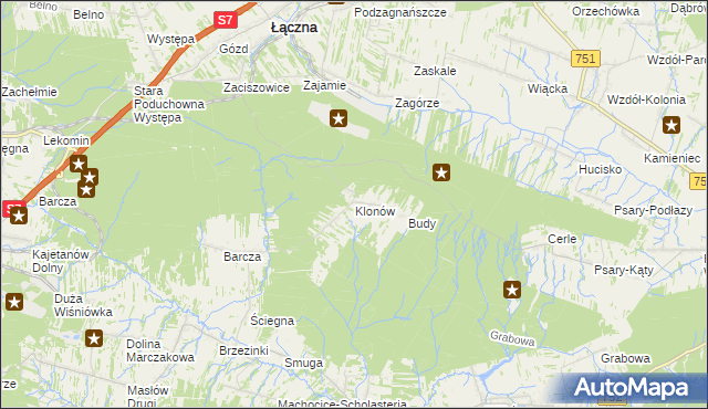 mapa Klonów gmina Łączna, Klonów gmina Łączna na mapie Targeo