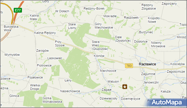 mapa Klonów gmina Racławice, Klonów gmina Racławice na mapie Targeo