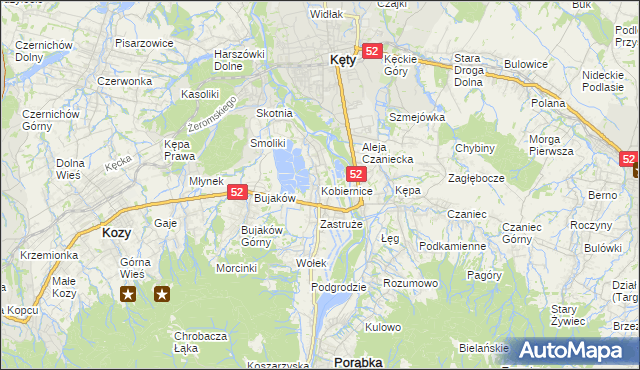 mapa Kobiernice, Kobiernice na mapie Targeo