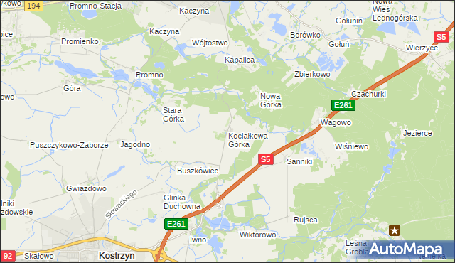 mapa Kociałkowa Górka, Kociałkowa Górka na mapie Targeo