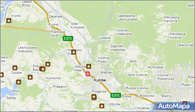 mapa Kolonia Piaski gmina Kunów, Kolonia Piaski gmina Kunów na mapie Targeo