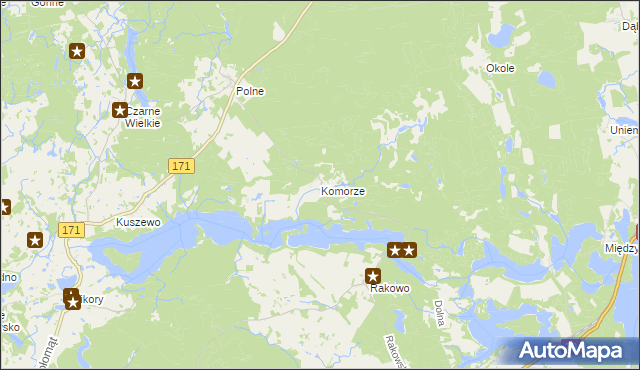 mapa Komorze gmina Borne Sulinowo, Komorze gmina Borne Sulinowo na mapie Targeo