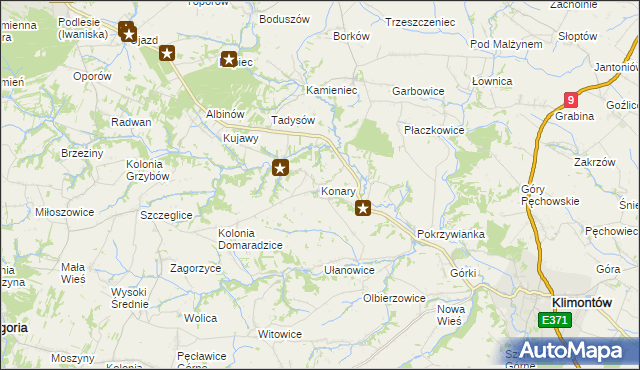 mapa Konary gmina Klimontów, Konary gmina Klimontów na mapie Targeo