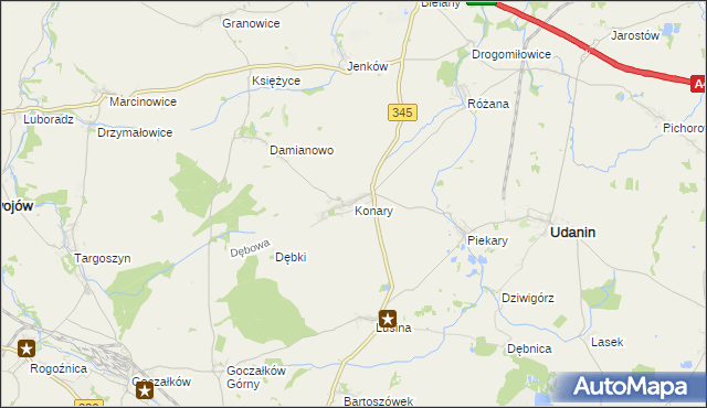 mapa Konary gmina Udanin, Konary gmina Udanin na mapie Targeo