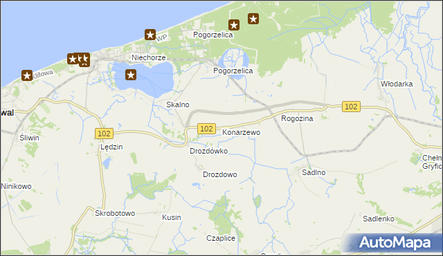 mapa Konarzewo gmina Karnice, Konarzewo gmina Karnice na mapie Targeo