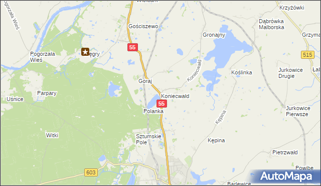 mapa Koniecwałd, Koniecwałd na mapie Targeo