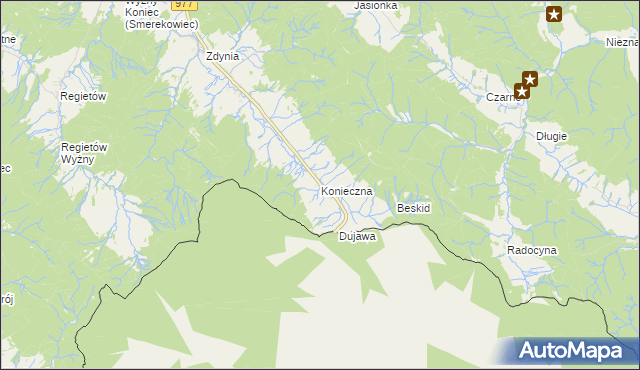 mapa Konieczna gmina Uście Gorlickie, Konieczna gmina Uście Gorlickie na mapie Targeo