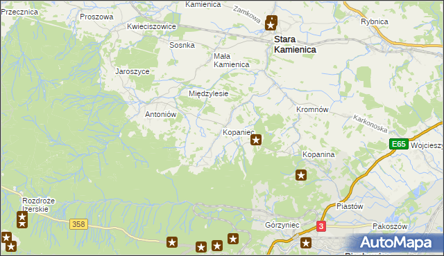 mapa Kopaniec gmina Stara Kamienica, Kopaniec gmina Stara Kamienica na mapie Targeo