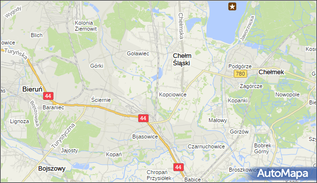 mapa Kopciowice, Kopciowice na mapie Targeo