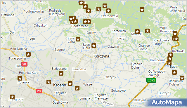 mapa Korczyna powiat krośnieński, Korczyna powiat krośnieński na mapie Targeo