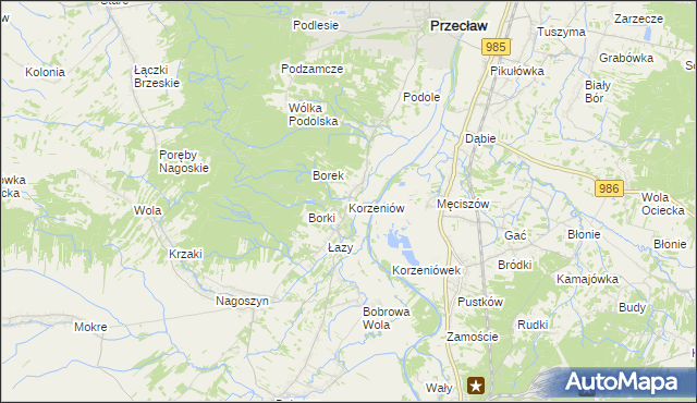 mapa Korzeniów gmina Żyraków, Korzeniów gmina Żyraków na mapie Targeo